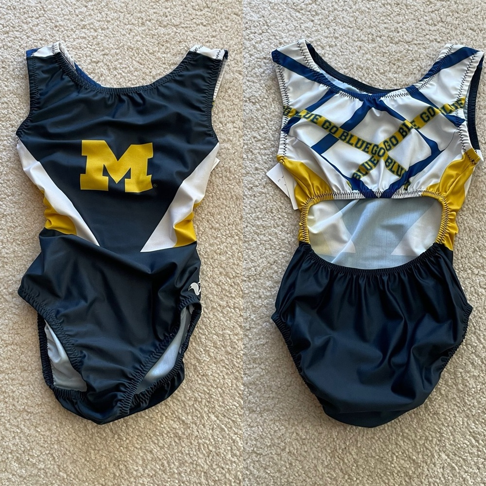 NWT Foxy’s University of Michigan UofM Gymnastics Leotard Child & Adult Sizes
